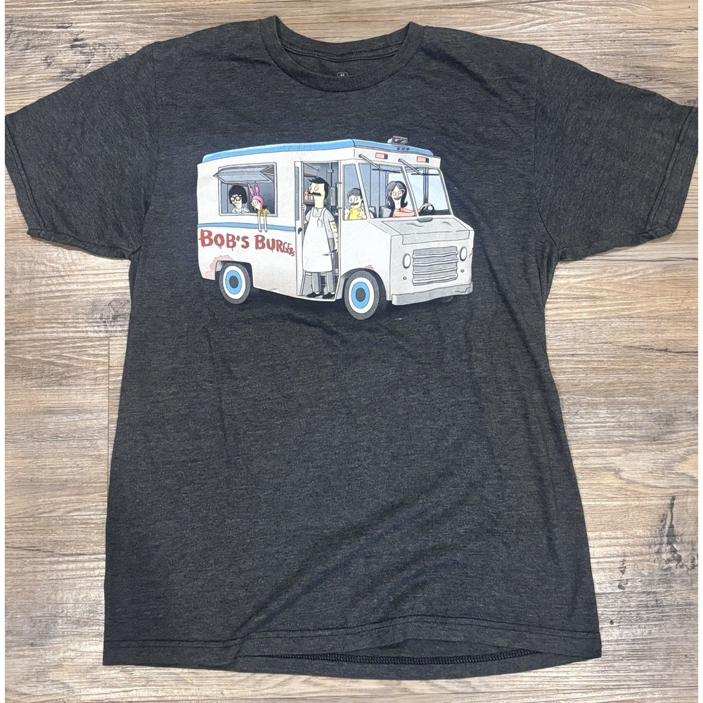 Bob's Burgers Gray Food Truckin' Graphic Print Short Sleeve T Shirt Men's Size M